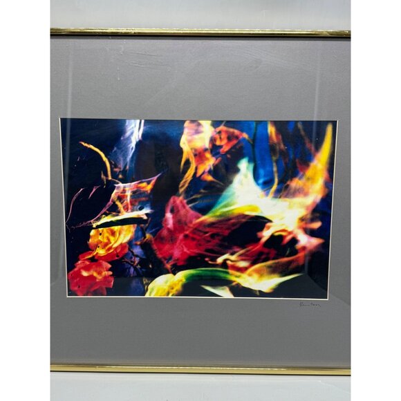 Abstract Framed Art Print By Signed Artist Bruton Colorful Fiery Design 28X20" - Picture 2 of 11